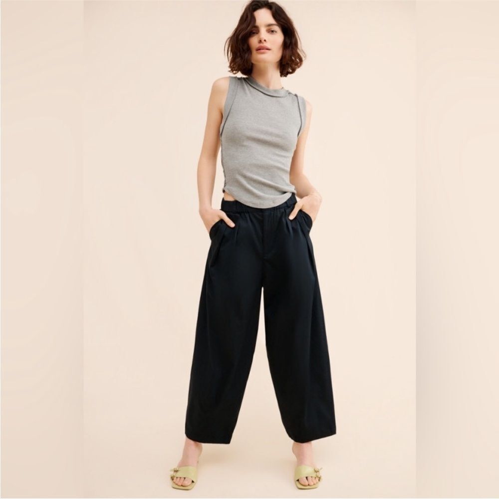 ANTHROPOLOGIE | MAEVE Navy Blue Curve Poplin Barrel Pants Women’s Size Small